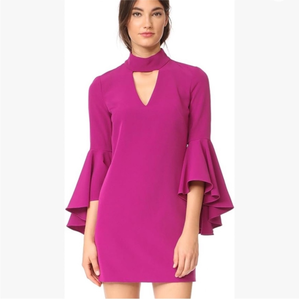 MILLY Andrea Mini Cocktail Dress Berry Fuchsia Bell Sleeve Choker Neckline Sz 2